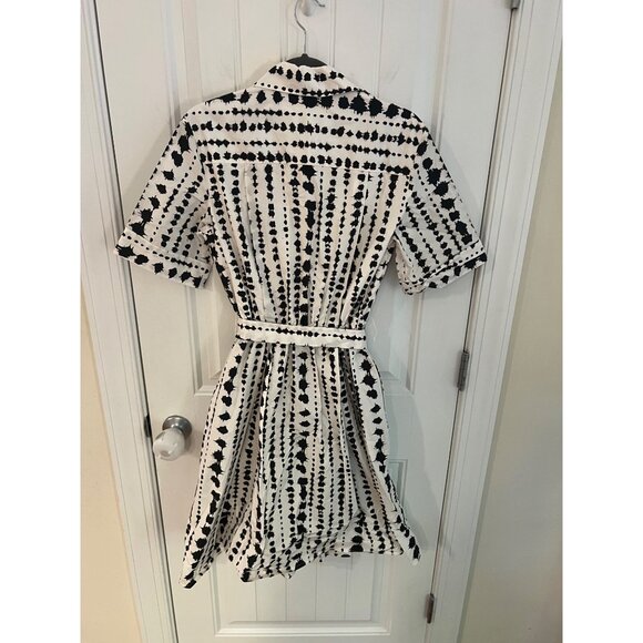Piazza Sempione Dotted Striped Belted Midi Shirt Black White Dress Size‎ 40 US 4 - Picture 6 of 6